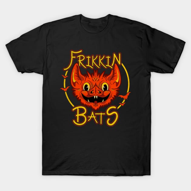 Frikkin Bats Orange T-Shirt by LeMae Macabre